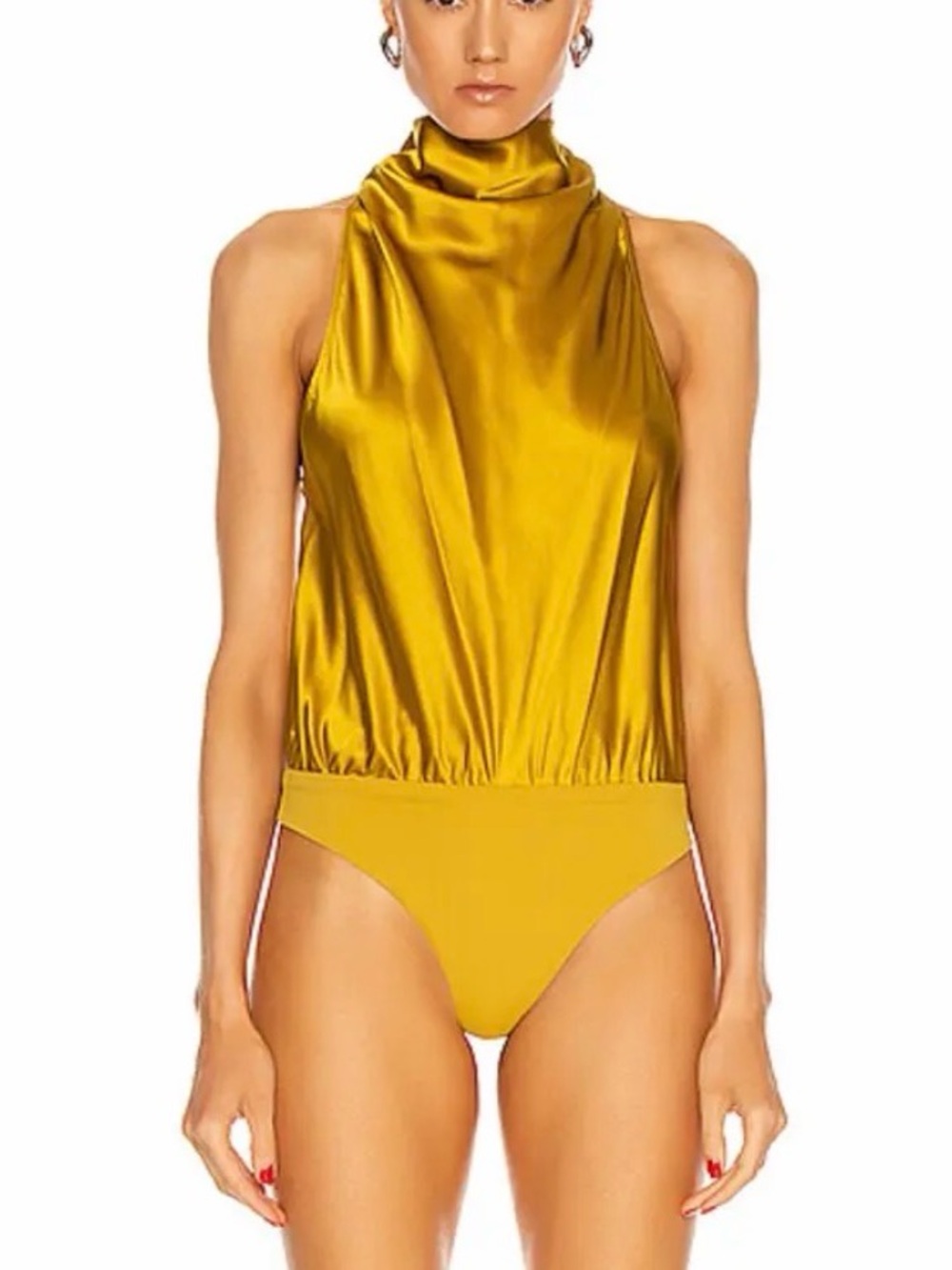 The Sei Silk Halter Bodysuit Women's Size 2 NWOT Cowl Neck Yellow Cider Gold